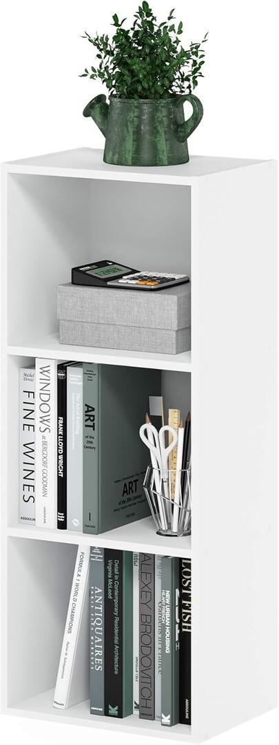 Furinno LUDER Book Shelf, 3-Cube Bookshelf, Bookcase with Open Shelves, 9.3 x 12 x 31.5, Easy Assembly, for Living Room, Bedroom, Home Office, White, 3-Tier Cube