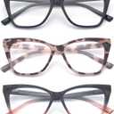 3-Pack Reading Glasses for Women Stylish Oprah Cat-Eye Spring Hinge Readers Anti Blue Light Eyestrain/Glare/UV (S1 Black Black-pink Pink-blackdot)