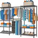 Clothes Rack for Hanging Clothes, Adjustable Heavy Duty Clothing Rack with 4 Hang Rods & 7 Shelves, Load 800LBS, 70.47" L x 13.58" W x 76.77" H, Black
