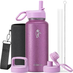 Coolflask 32 oz Water Bottle Insulated with Straw & 3 Leakproof Lids
Water Flask Stainless Steel Triple-Wall Vacuum,Cold 48+h, Dishwasher Safe,Wide Mouth,BPA-Free,Carrier Bag,for Gym,Hiking
