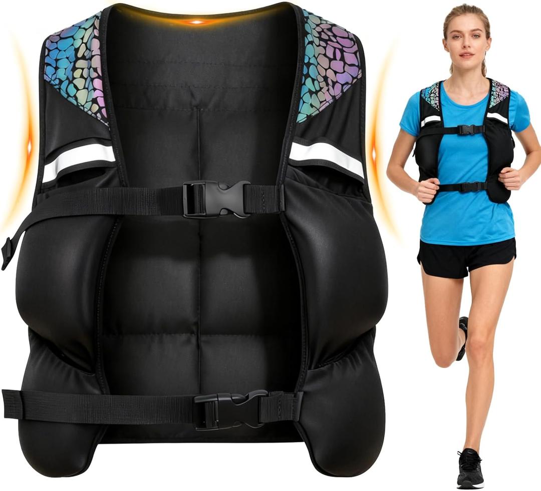 Weighted Vest for Woman Men, 0-10lbs Adjustable Running Vest with 10 Removable Weights, Weight Training Vest for Weight Loss, Colorful Reflective Straps & Phone Pockets, Machine Washable
