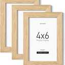 Momentworth 4x6 Picture Frame set of 3, Solid Oak Wood Picture Frames 4x6 with Tempered Glass for Wall Mount & Tabletop(3 Pack,Oak)