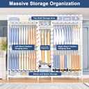 Ulif E12C Pro Heavy Duty Closet Organizer SystemFreestanding Clothing Racks for Hanging ClothesAdjustable Garment Rack 71"W x 16"D x 76.5"H Hold 960lbsWhite Clothing Rack with Grey Dustproof Cover