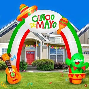 Danxilu 8 FT Cinco De Mayo Inflatables Outdoor Decorations, Fiesta Inflatable Archway with Cactus & Guitar May 5th Blow Ups Yard Decoration Built-in LEDs for Garden Indoor Party Mexican Decor