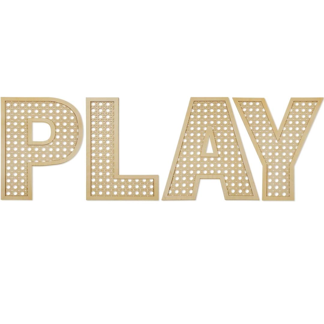 Playroom Decor Rattan Letters Set 12 x 15 Boho Wall Signs for Bedroom Large Wooden Rattan Letters for Toddler Girls Boys Playroom Art Nursery Room Decorations(Play)
