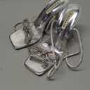 Zzheels Double Bowknots Crystal Sandals Clear Slingback Heels Square Toe Shoes for Party Wedding (Silver, 8 US)