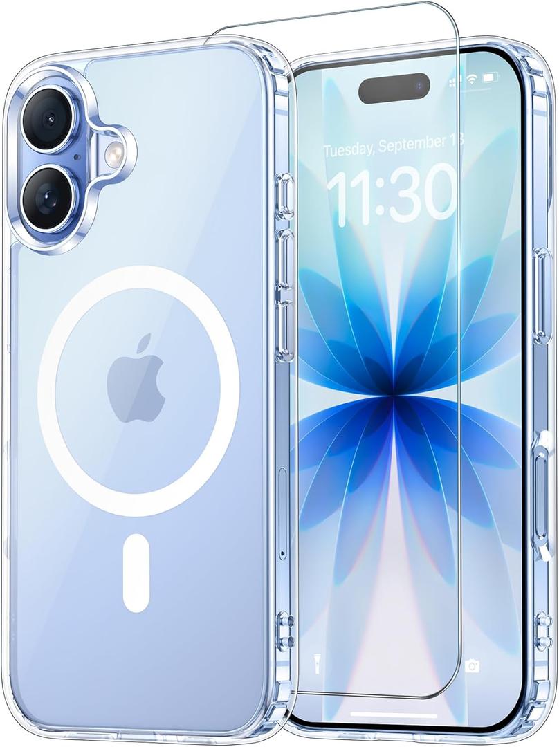 Temdan for iPhone 17 Case Clear with Screen Protector, Compatible with Magsafe, Anti-Yellowing, Military-Grade Protection, Shockproof Slim Magnetic Phone Case Cover, Transparent