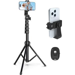 64 Tripod for Cell Phone & Camera, Phone Tripod with Remote and Phone Holder, Sturdy & Stable Height Adjustable Multi-Angle Shot Selfie Stick Tripod for Video Recording (64 in)