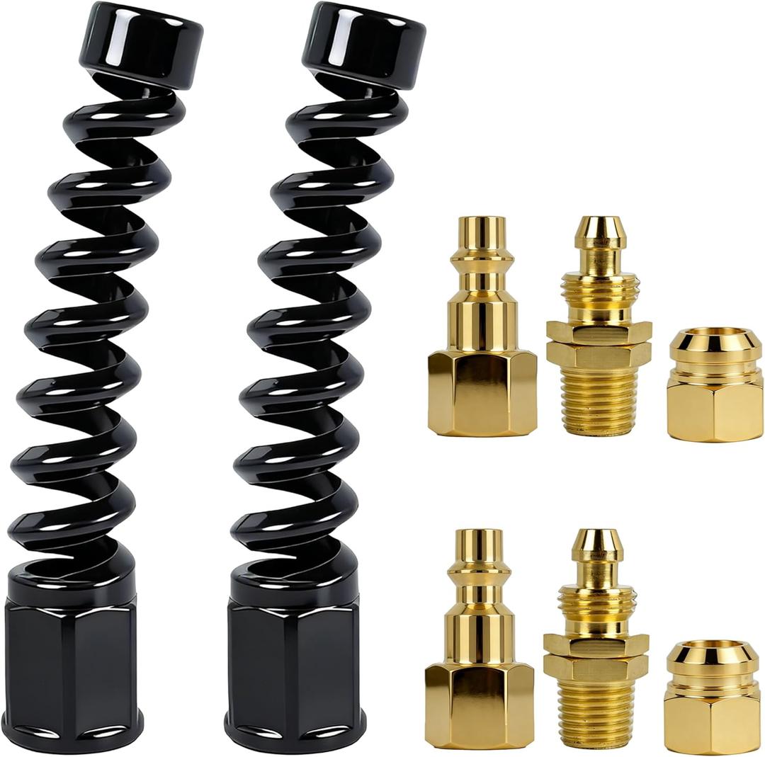 2 Sets 3/8" Air Hose Repair Kit丨Swivel Barb to 1/4" FNPT Female Thread Fitting with Fixed Nut丨Bend Restrictor & Quick Connect Plug丨Heavy Duty Brass Air Hose End Repair Fittings (3/8 Hose - 1/4 NPT)