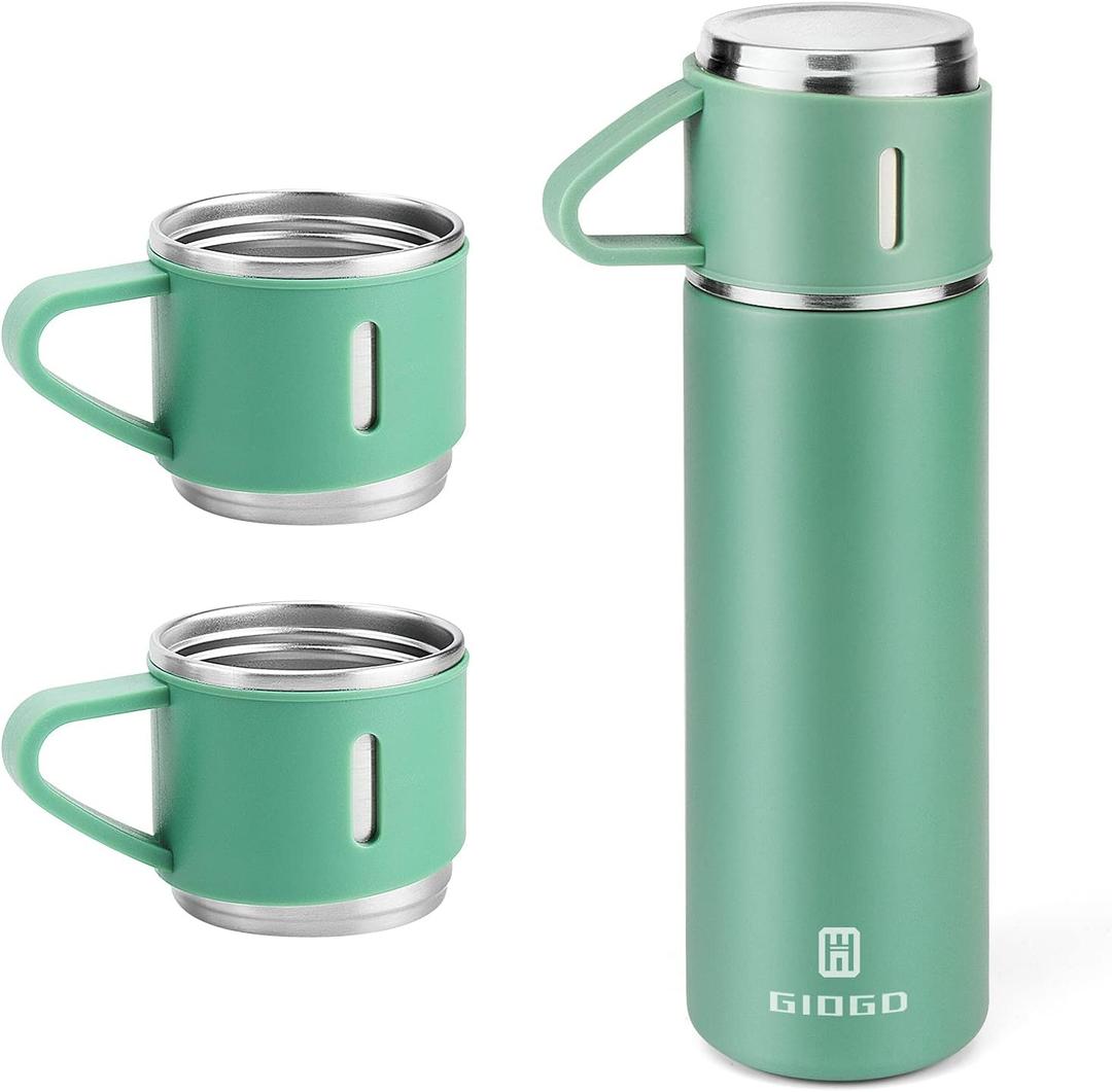Stainless Steel Thermo 500ml/16.9oz Vacuum Insulated Bottle with Cup for Coffee Hot drink and Cold drink water flask.(Green, Set)