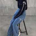 Verdusa Women's Bow Tie Oversized Tees Crew Neck Long Sleeve Drop Shoulder Pullovers, Small, Dark Blue