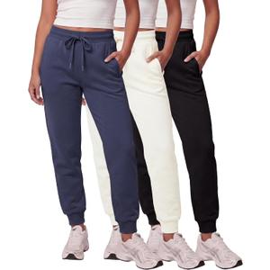 Real Essentials 3 Pack: Women's Ultra-Soft & Warm Fleece Joggers Sweatpants with Pocket (Available in Plus Size), 2X