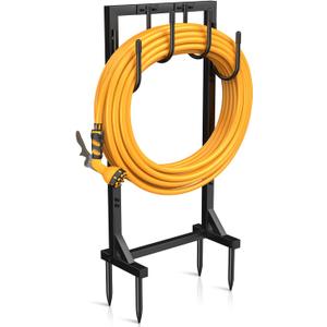 Garden Hose Holder Reel, Upgraded Metal Hose Reels Holds 150ft Hose with 4 Large hooks, Heavy Duty Freestanding Water Hose Holders, Detachable Hose Storage Hanger for Outside