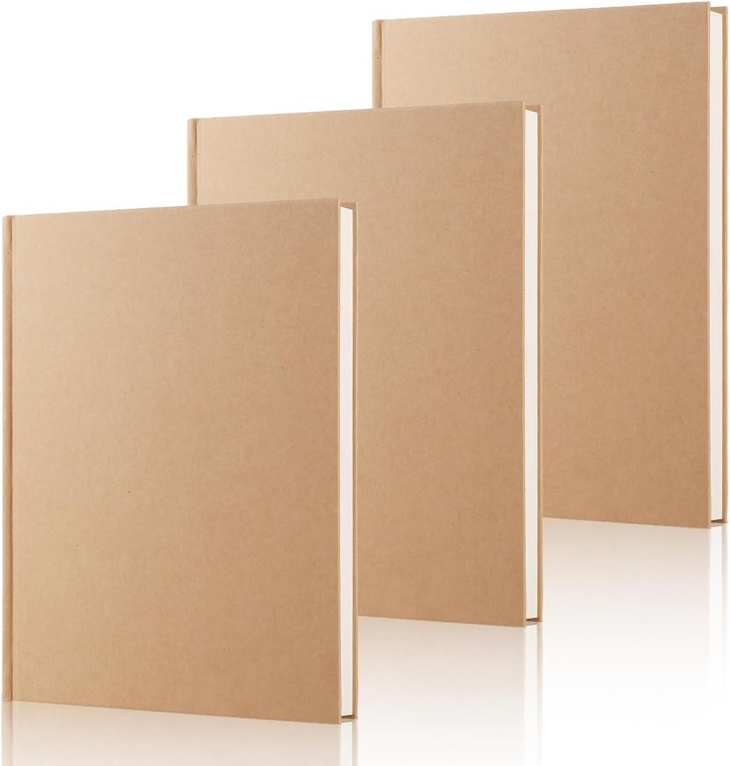 3 Pack B5 Blank Notebook Journals 7.6" x 10", 160 Pages/80 Sheets, Unlined Hardcover Sketchbook Kraft Travel Journal for College, School, Office