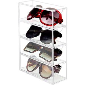 Tasybox Sunglasses Organizer, Acrylic Eyeglass Case Clear Eyeglass Holder Eyewear Display Case with 4 Drawers for Women and Men