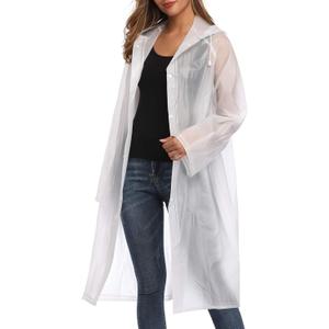 Besshopie EVA Raincoat Waterproof Rain Poncho Reusable Unisex Men Women Long Clear Rain Wear (White)
