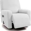 ULTICOR Squared Jacquard Design, 4-Piece, 1 Seat Recliner Cover, Reclining Chair Covers for 1 Cushion Reclining Sofa, Single Seat Recliner Couch Cover, Thick, Soft, Washable (Recliner Cover, Ivory)