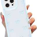 Cute Coquette Bow Phone Case for iPhone 15 Pro Max 6.7", Clear Aesthetic Blue Ribbon Bowknot Pattern Print Design Case Transparent Camera Protective Funda Shockproof Soft TPU Women Girls Cover