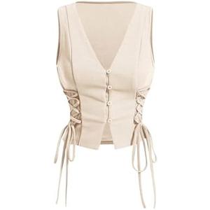 GORGLITTER Women's Sleeveless Western Cowgirl Rodeo Outfit Lace Up Vest Tops Pirate Renaissance Peasant Bodice 2025 Medium