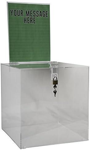 Clear-Ad - Acrylic Donation, Ballot, Raffle or Suggestion Box with Lock and Removable Sign Holder - Plastic Comment or Compaint Container - Plexiglass Multipurpose Box with Slot - Clear (12x12)