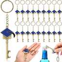 24 Pcs Graduation Party Favor for Guest 2025 Graduation Keychain Bronze Cap Bottle Opener Class of 2025 College Celebration Party Supplies (Blue)