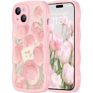 teloxy Designed for iPhone 15 Case, Magnetic [Curly Wavy Edge] Shockproof Protective Durable Slim Translucent Matte Anti-Fingerprint Phone Case, Pink