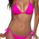 Women Two Piece Swimsuit Sexy Swimwear Halter String Triangle Bikini Sets M, Rose Red