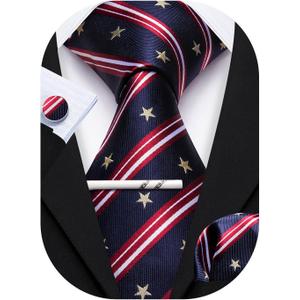 YOHOWA Men Plaid/Striped Ties Set Silk Business Wedding Formal Fashion Necktie and Pocket Square Cufflinks Set