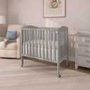 Dream On Me 2-in-1 Portable Mini Crib, Non-Full Size Baby Crib for Small Spaces, 2 Mattress Heights, Compact Travel Design, Includes Mattress, GREENGUARD Gold & BSA Certified, Cool Grey