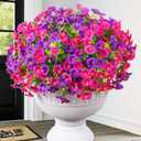 MARTINE MALL 12 Bundles Look Real Artificial Flowers for Outdoors, Realistic Fake Outdoor Flowers, UV Resistant Silk Petunia Flowers for Outside Faux Flowers Plants for Outdoor Porch, Purple+Fuchsia