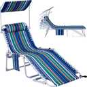 #WEJOY Folding Lounge Chair with Canopy Shade, Portable Adjustable 5-Position Patio Chaise Lounger with Pillow & Storage Pocket for Lay Flat Outdoor Lawn Backyard Beach Camping Pool Tanning