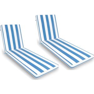 Only choice 2 Pieces Set Outdoor Lounge Chair Cushions Patio Chaise Lounge Replacement Cushions Furniture Seat Cushions (Sky Blue White Striped) (74.4"x 22.05"x 2.76")