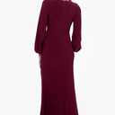 Betsy & Adam Women's Betsy & Adam Women's Floor-Length, Long Sleeve, Front Knotted, Gown (Petite) (Red, L)