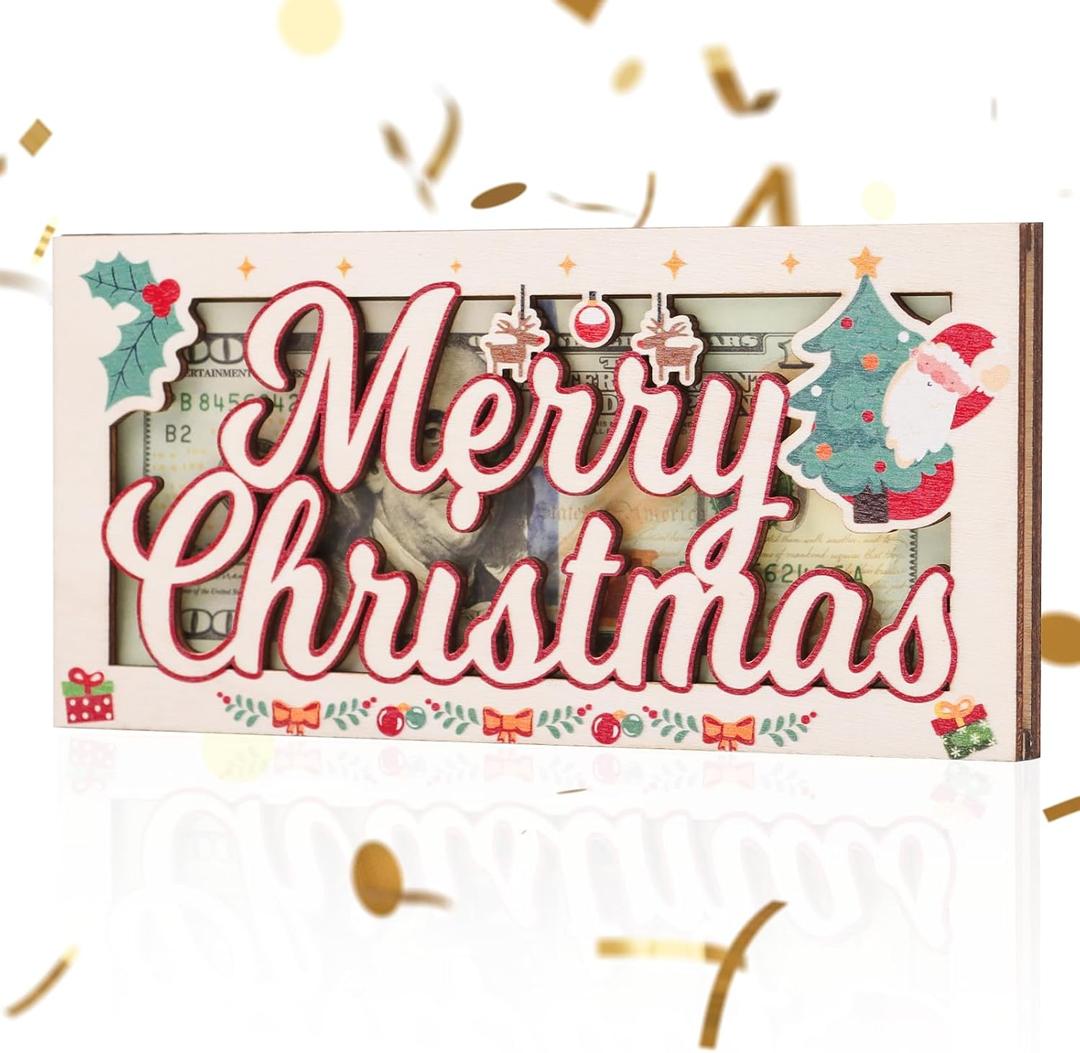 Christmas Money Holder for Cash Gifts 1Pc - Wooden Christmas Money Holders for Cash - Xmas Decor Ornaments Gifts for Kids Women Men Friends Family