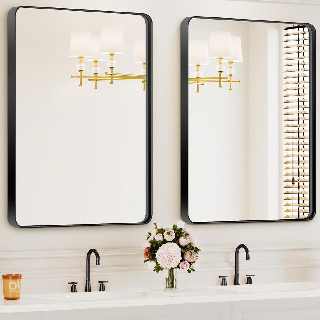 Bathroom Mirrors for Over Sink,2Pcs 24x36Inch Vanity Mirrors for Wall,Black Metal Frame Rectangle Mirrors for Bathroom,Farmhouse,Restroom,Hangs Horizontally or Vertically