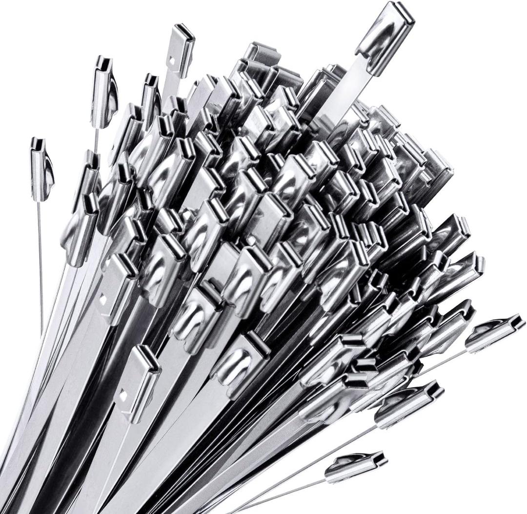 Sinlon 100pcs Heavy Duty Stainless Steel Fence Ties 11.8 inch Metal Zip Ties for Chain Link Fence, Chicken Coop, Dog Fence, Outdoor Fencing & Thermal Insulation (304 Stainless Steel Cable Ties)