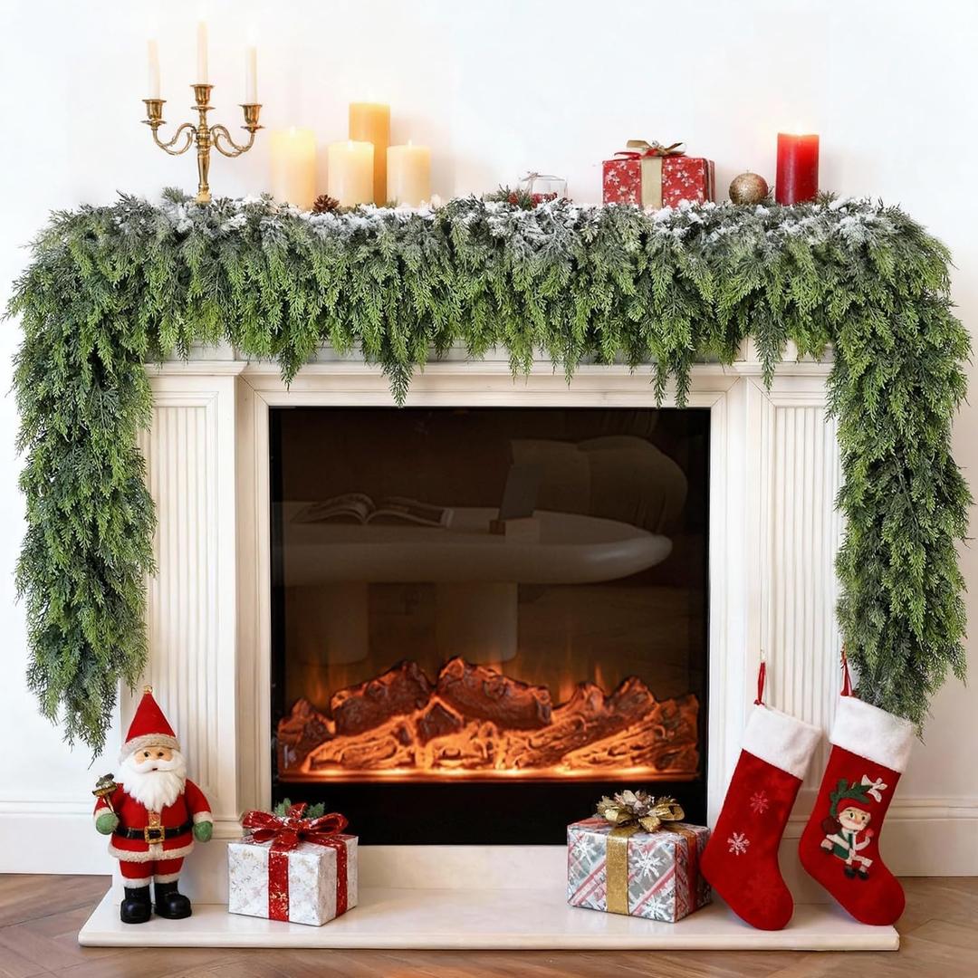 Christmas Cedar Garland - 9ft Artificial Christmas Garlands for Indoor and Outdoor Christmas Decorations, Dense Fluffy Garland for Staircase, Door, Window & Table Decor(1PCS)