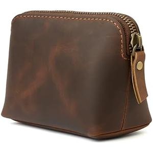 TheAntiq Full Grain Leather Cosmetic Bag – Zippered Makeup Pouch for Women, Small Travel Toiletry & Organizer Pouch for Purse, Premium Handmade Leather (5 × 4 × 2.5 in)