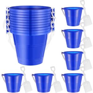 Junkin 24 Sets Sand Buckets and Shovels for Kids 24 Pcs 3.93 Inch Sand Pails 24 Pcs White Shovels Plastic Beach Buckets Bulk with Handles Summer Beach Toys Essentials