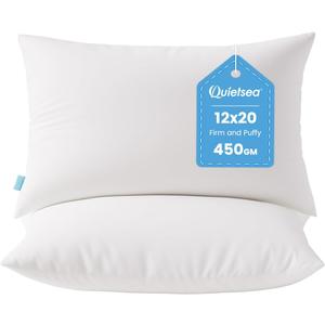 QUIETSEA 12x20 Pillow Inserts, Pack of 2 Lumbar Throw Pillow Inserts, Fluffy and Soft Rectangle Decorative Pillows for Bed, Couch and Sofa (White)