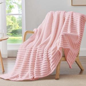 BEDELITE Fleece Throw Blanket for Couch, 300GSM Soft & Warm Fluffy Queen Blanket, Decorative and Giftable Striped Pink Blankets for Women, Men, 50"x60"