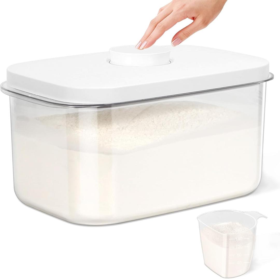 TBMAXS Airtight Flour Container 6.34 QT, Clear PET Plastic Food Storage Container Bin with Pop Up Lids For Rice Flour Sugar, Dry Food Holder for Kitchen Pantry Organization and Storage