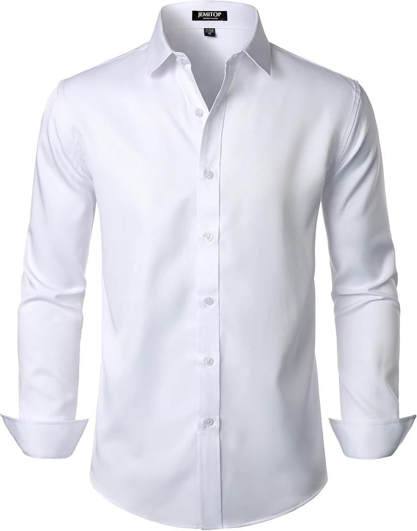 JEMITOP Men's Stretch Wrinkle Free Dress Shirt Formal Prom Wedding Long Sleeve Button Down Shirts