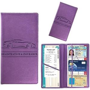 Kewucn Car Registration and Insurance Card Holder, Leather Auto License Document Glove Box Compartment Organizer, Essentials Vehicle Wallet Case for Driver License, ID Card (Purple)