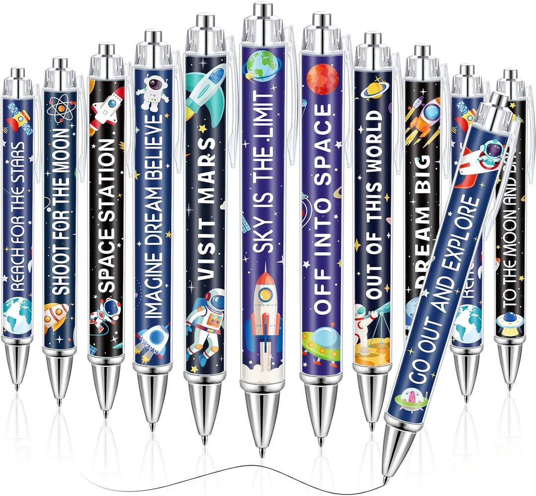 48 Pcs Space Ink Pens Astronaut Pens Bulk Galaxy Retractable Ballpoint Pens Starry Sky Gel Pens Smooth Writing Pen for Solar System Planets Party Favors School Classroom Office Supplies