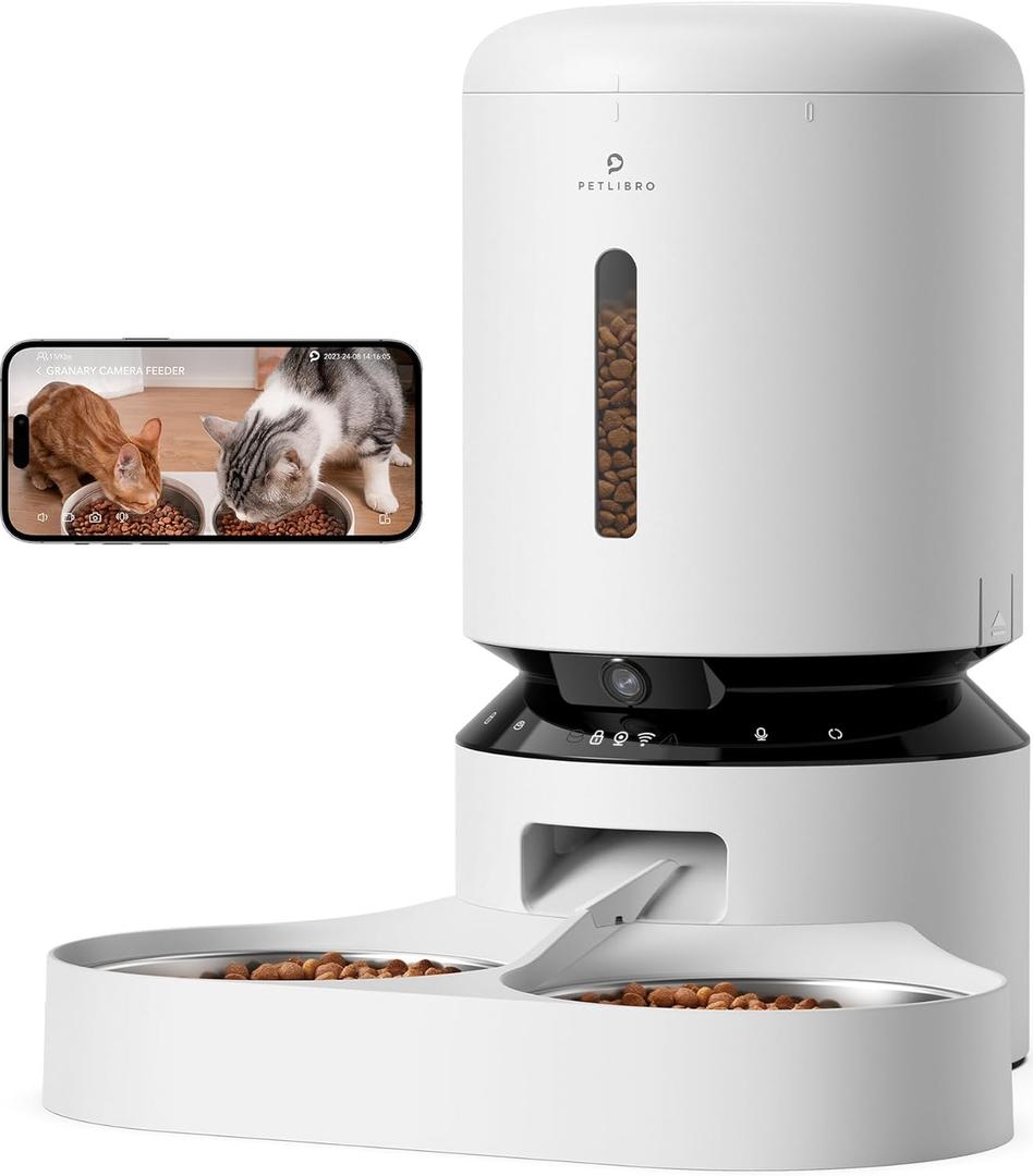PETLIBRO Automatic Cat Feeder with Camera for Two Cats, 1080P HD Video with Night Vision, 5G WiFi Pet Feeder with Phone APP Control, 2-Way Audio for Cat & Dog, Low Food & Motion & Sound Alerts (White)