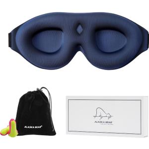 ALASKA BEAR 100% Blackout Sleep Mask Most Comfortable Contoured Eye Cups and Nose Covering for Women Men, 3D Pillowy Soft Light Blocking Eye Mask 0 Pressure on Eyelids & Eyelashes, Earplugs Set, Blue