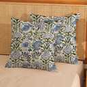 Boho Navy Blue Pillow Covers 18x18 Inch Set of 2 Blue Sage Green Floral Throw Pillows Vintage Flower Outdoor Decorative Pillow Cases Farmhouse Linen Cushion Cover Decor for Couch Sofa Decor