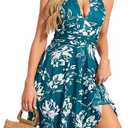 Women's Summer Sundress- 2025 Sexy Halter Sleeveless Spring Boho Elastic Waist Ruffle Mini Dress (Size M)