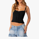 Women Y2k Lace Trim Tank Crop Tops Knit Spaghetti Strap Sleeveless Cami Shirt Sexy Summer Going Out Top M